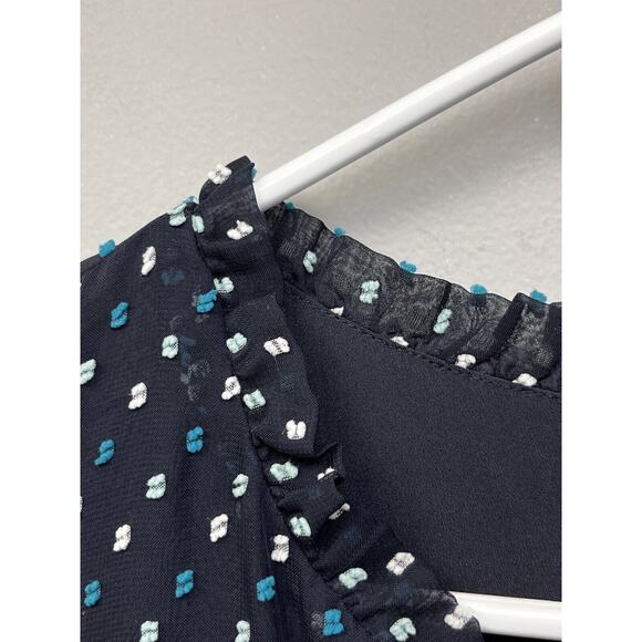 Loft Dress Womens size 12 Chiffon Swiss Dot Ruffle Blue Polka Dot Career Church - Picture 5 of 9